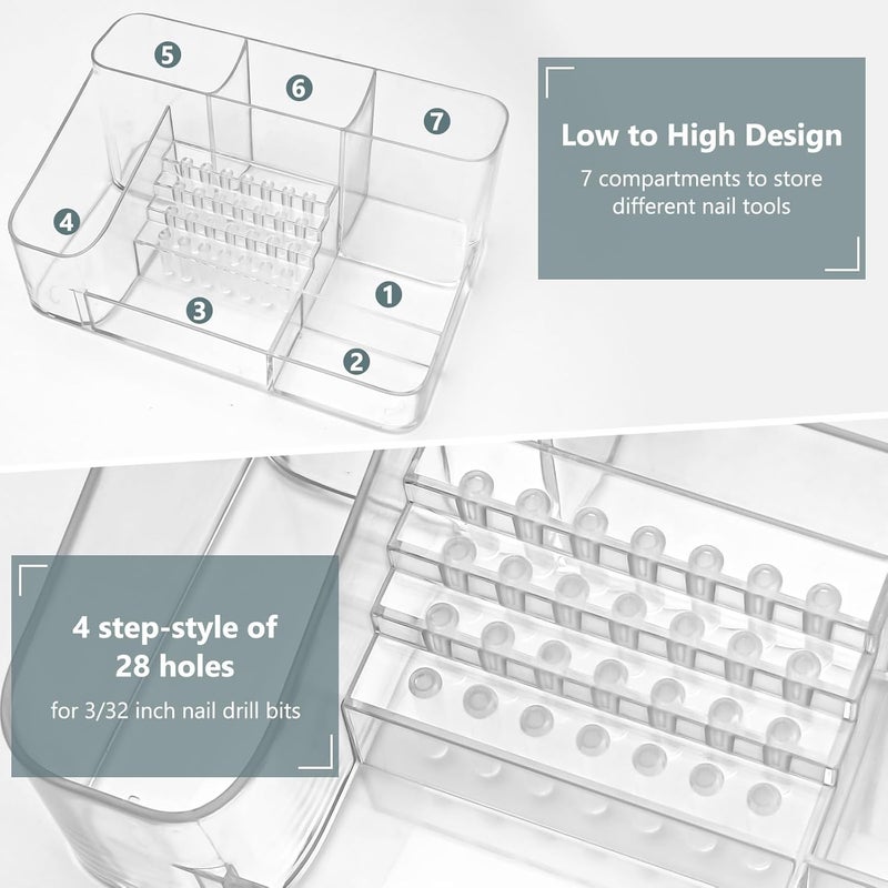 CGBE Nail Drill Holder, 28 Holes Transparent Acrylic Nail Drill Bits Holder, Professional Nail Tools Organizer and Storage Box Case - Image 2